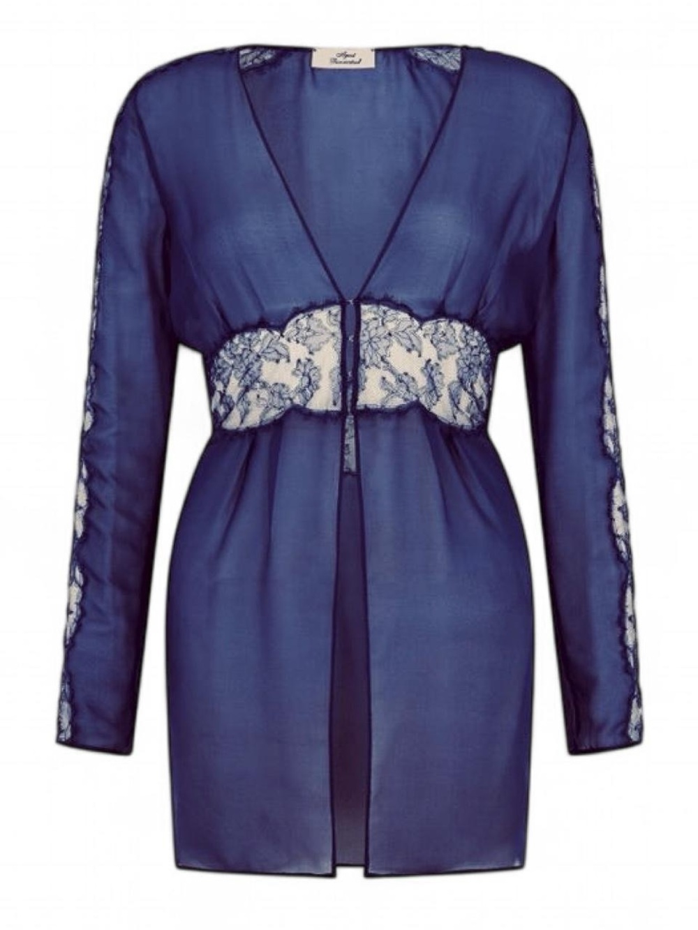 Agent Provocateur Navy Willa Sheer Silk & Lace Dressing Gown Size 2
